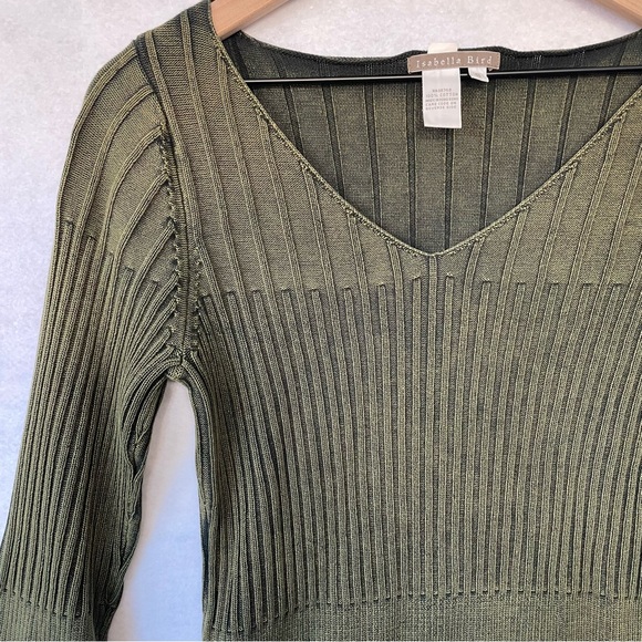 Isabella Bird Cotton Ribbed V-Neck Sweater Army Green Women’s Small - Picture 4 of 9